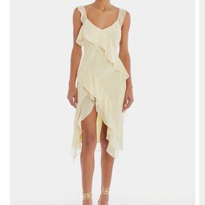 Amanda Uprichard Cream Asymmetrical Ruffled Sundress